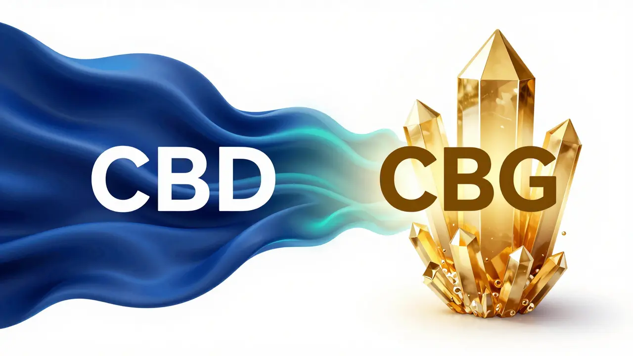 Konceptuální ilustrace spojení relaxace CBD a soustředění CBG.