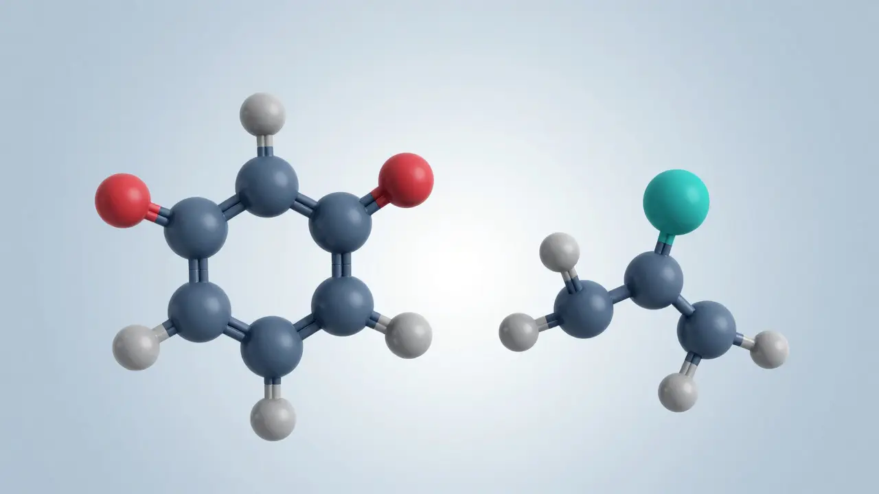 Abstraktní vizualizace molekul THCV a THC v endokanabinoidním systému