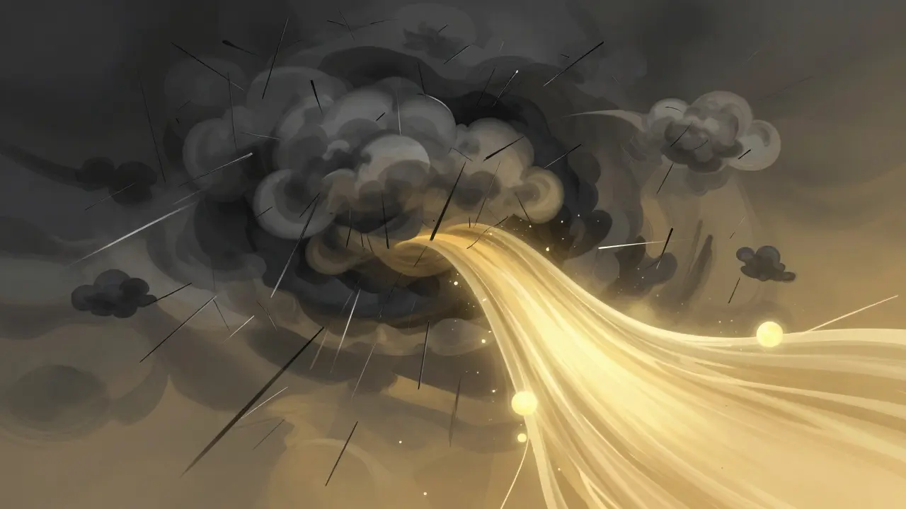 Abstraktní ilustrace uklidnění úzkosti zlatým světlem