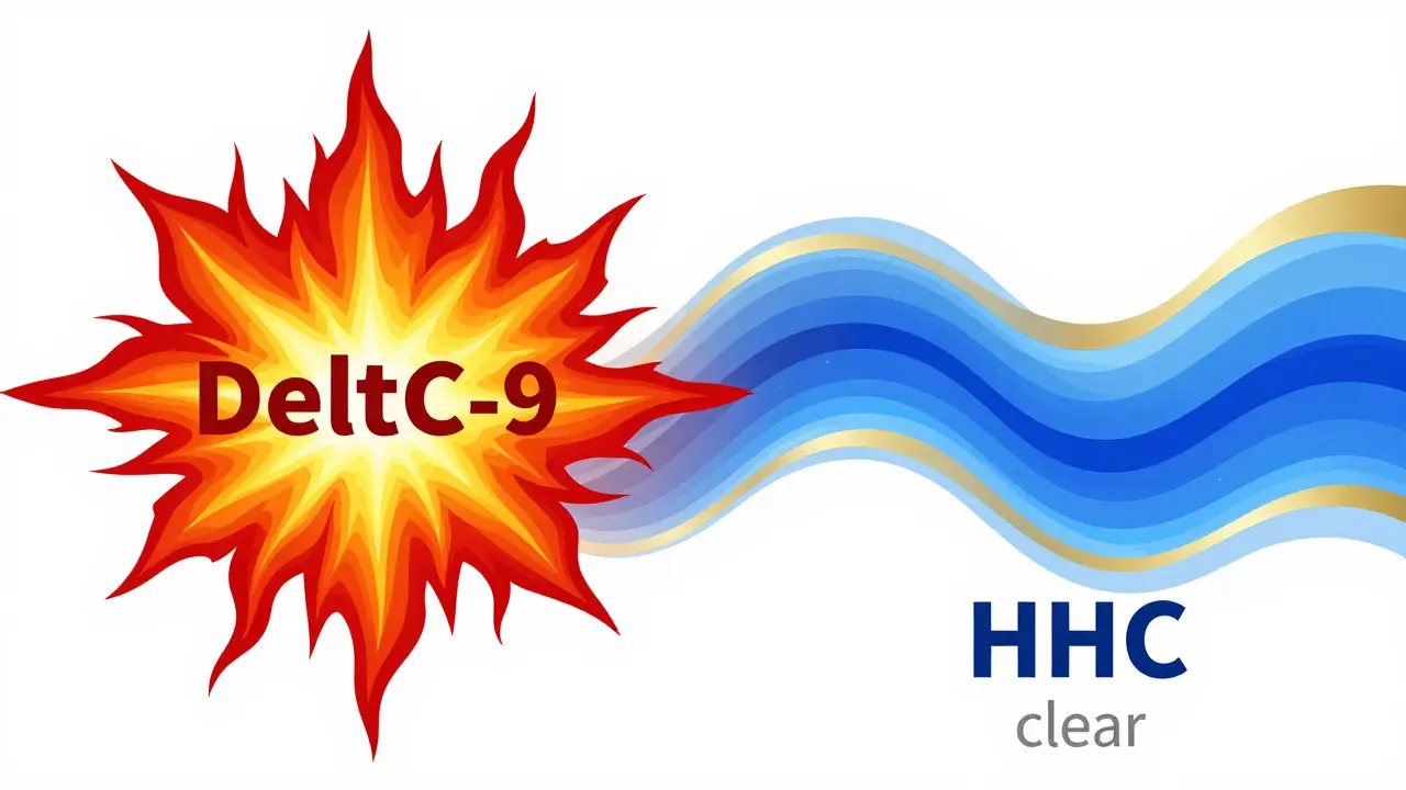 Abstraktní srovnání energie THC a klidu HHC