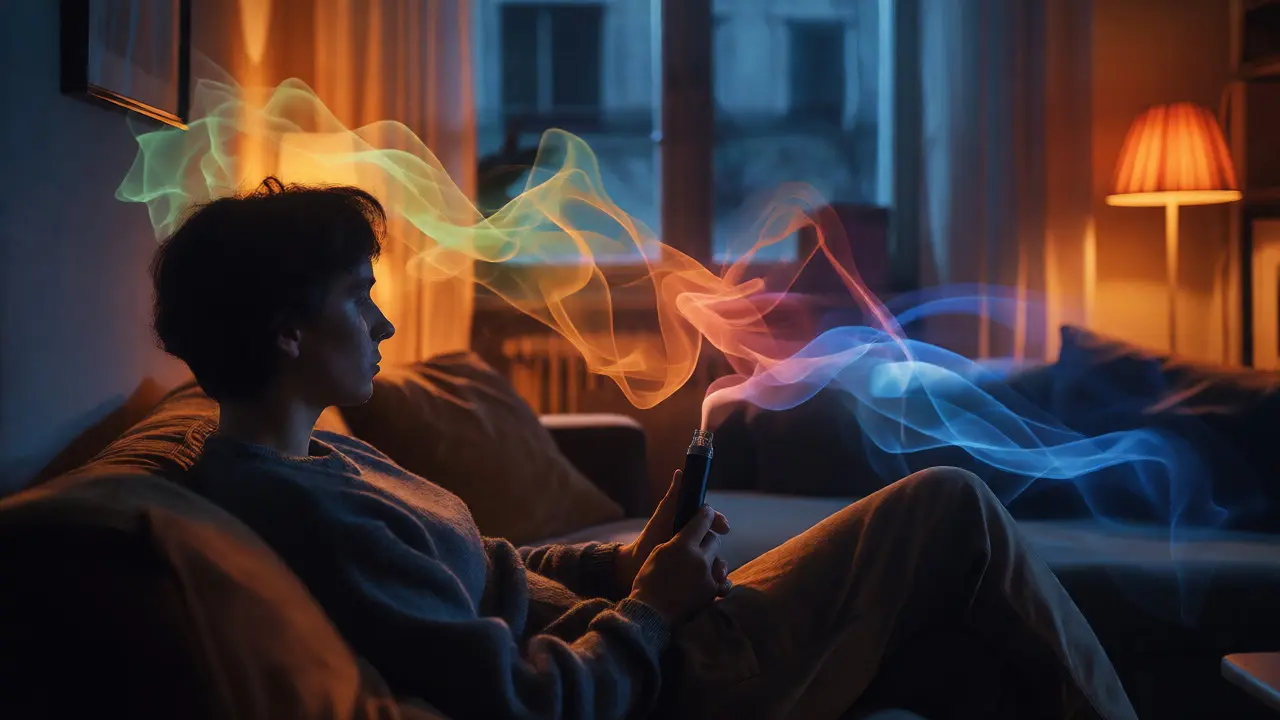 Osoba relaxující s vaporizátorem v pohodlném prostředí