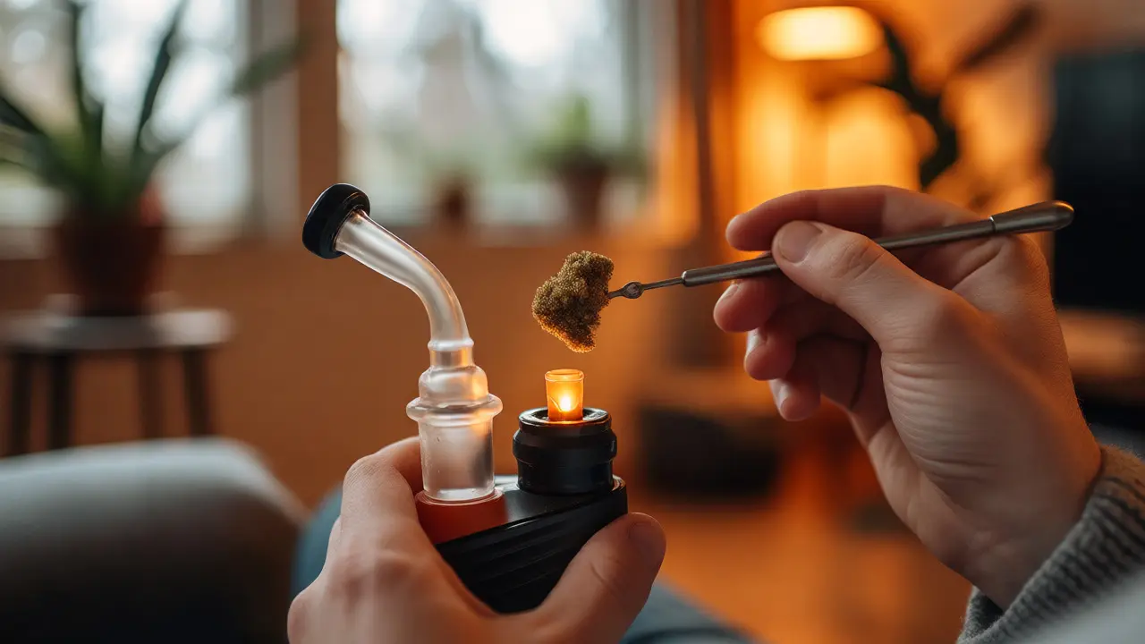 Použití suchého CBD crumble při dabbingu s keramickým bangerem