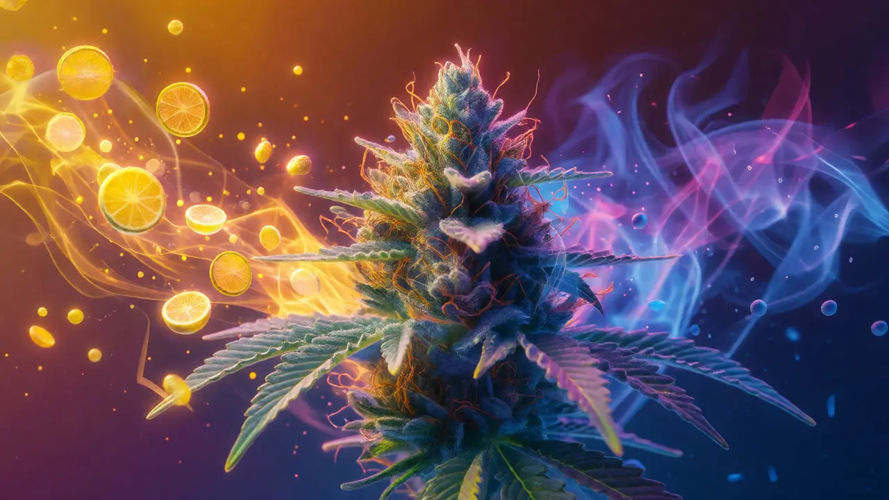 Vizuální znázornění účinků terpenů na konopí