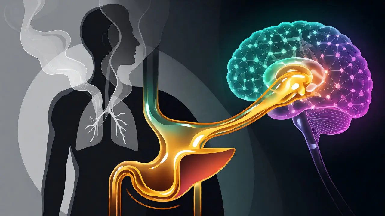 Konceptuální ilustrace metabolismu kanabinoidů v těle